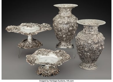 74435: Two Pairs of American Chased Repoussé Silver Ta