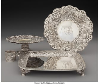 74340: Four Tiffany & Co. Chased Repoussé Table Articl
