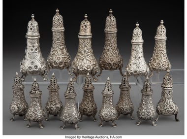 74437: Fifteen American Chased Repoussé Silver Salt &