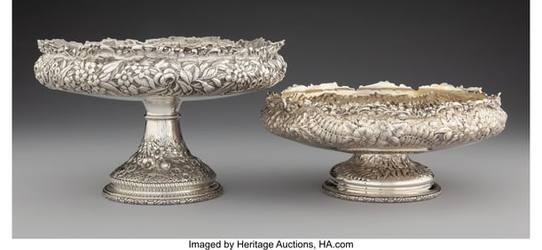 74350: Two Tiffany & Co. Chased Repoussé Silver Standi