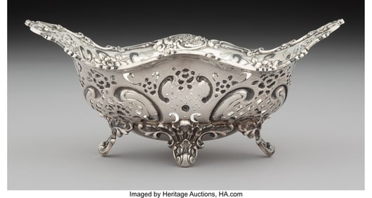 74351: A Tiffany & Co. Reticulated Silver Oval Basket,