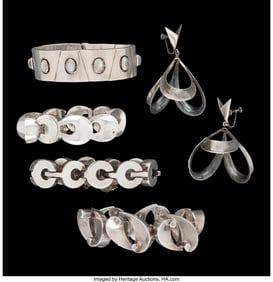 74477: Four Antonio Pineda Silver Bracelets and A Pair