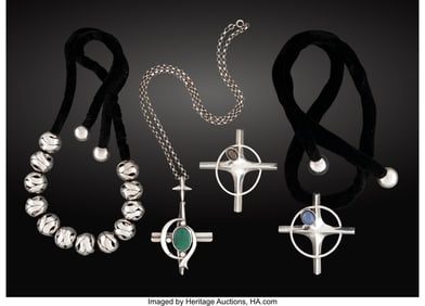 74479: Three Antonio Pineda Silver and Cord Necklaces a