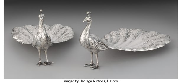 74380: A Pair of Gorham Mfg. Co. Silver Peacocks, Provi