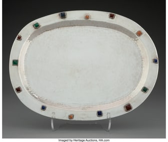 74487: An Emilia Castillo Silver and Hardstone Tray, Ta