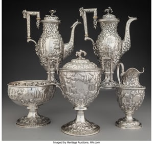 74387: A Married S. Kirk & Son Silver Tea & Coffee Set,