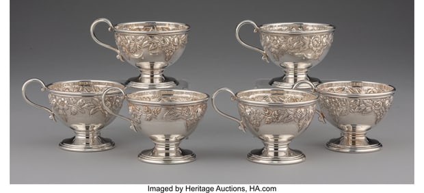 74390: Six S. Kirk & Son Chased Repoussé Silver Footed