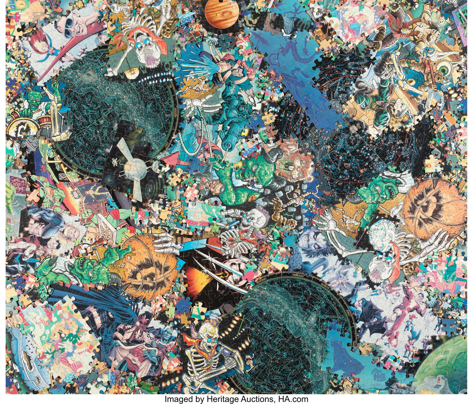 Al Souza Glows in the Dark 2000 Puzzle pieces a: Al Souza Glows in the Dark 2000 Puzzle pieces and glue on wood 41 x 48 inches (104.1 x 121.9 cm) Signed and dated on the reverse: Al Souza / 2000 PROVENANCE: Ch