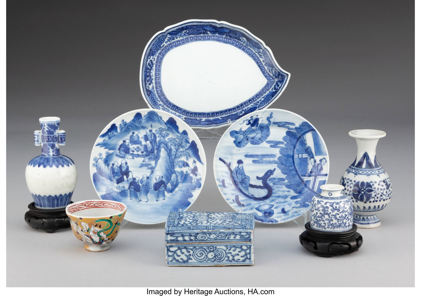 A Collection of Eight Asian Enameled Table Artic: A Collection of Eight Asian Enameled Table Articles Marks: (wax seal) 4-3/4 x 2-5/8 x 2-5/8 inches (12.1 x 6.7 x 6.7 cm) (tallest,