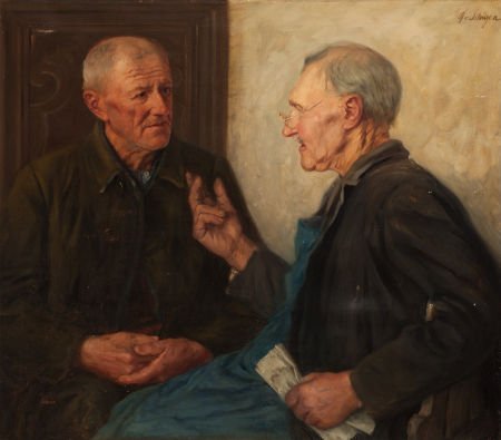HERMANN (BARON) VON SCHILGEN (German, 1890-1986): HERMANN (BARON) VON SCHILGEN (German, 1890-1986) Two Men Conversing Oil on ca