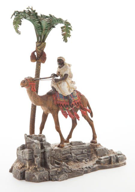 A FRANZ XAVIER BERGMAN (Austrian, 1861-1936) COL: A FRANZ XAVIER BERGMAN (Austrian, 1861-1936) COLD PAINTED FIGURAL BRONZE INKSTAND: 