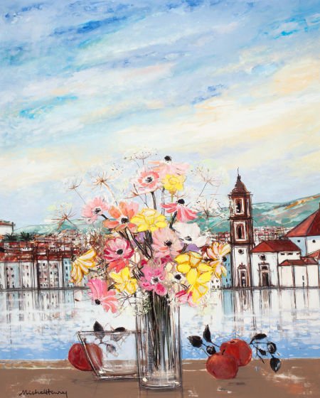 MICHEL HENRY (French, b. 1928) Vase of Wild Flow: MICHEL HENRY (French, b. 1928)Vase of Wild Flowers in a WindowOil on canvas