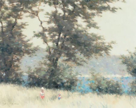 ANDRÉ GISSON (French/American, 1921-2003) Woman: ANDRÉ GISSON (French/American, 1921-2003)Woman and Child in a MeadowOil on