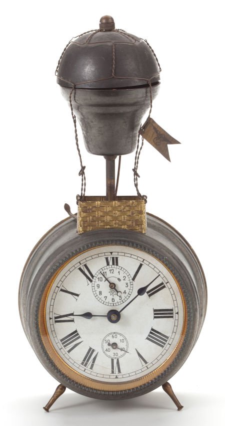 HIGHLY UNUSUAL GERMAN BALLOONING ALARM CLOCK Cir: HIGHLY UNUSUAL GERMAN BALLOONING ALARM CLOCK Circa 1890 10 inches high (25.4 cm) The
