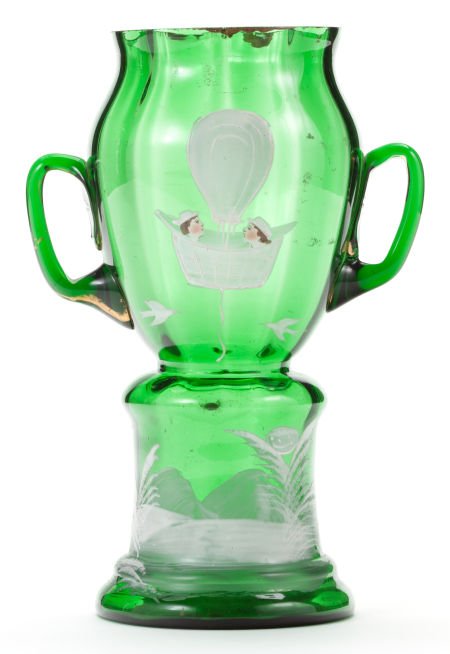 RARE MARY GREGORY TYPE GLASS VASE WITH BALLOONIN: RARE MARY GREGORY TYPE GLASS VASE WITH BALLOONING DECORATION Circa 1885 7-3/4 inches hig