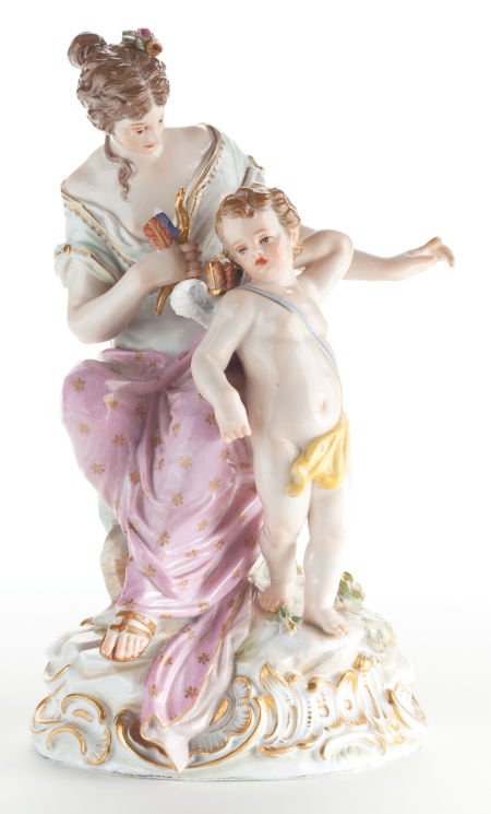 A MEISSEN PORCELAIN FIGURAL GROUP: VENUS AND CUP: A MEISSEN PORCELAIN FIGURAL GROUP: VENUS AND CUPID Late 19th century Marks: (cr
