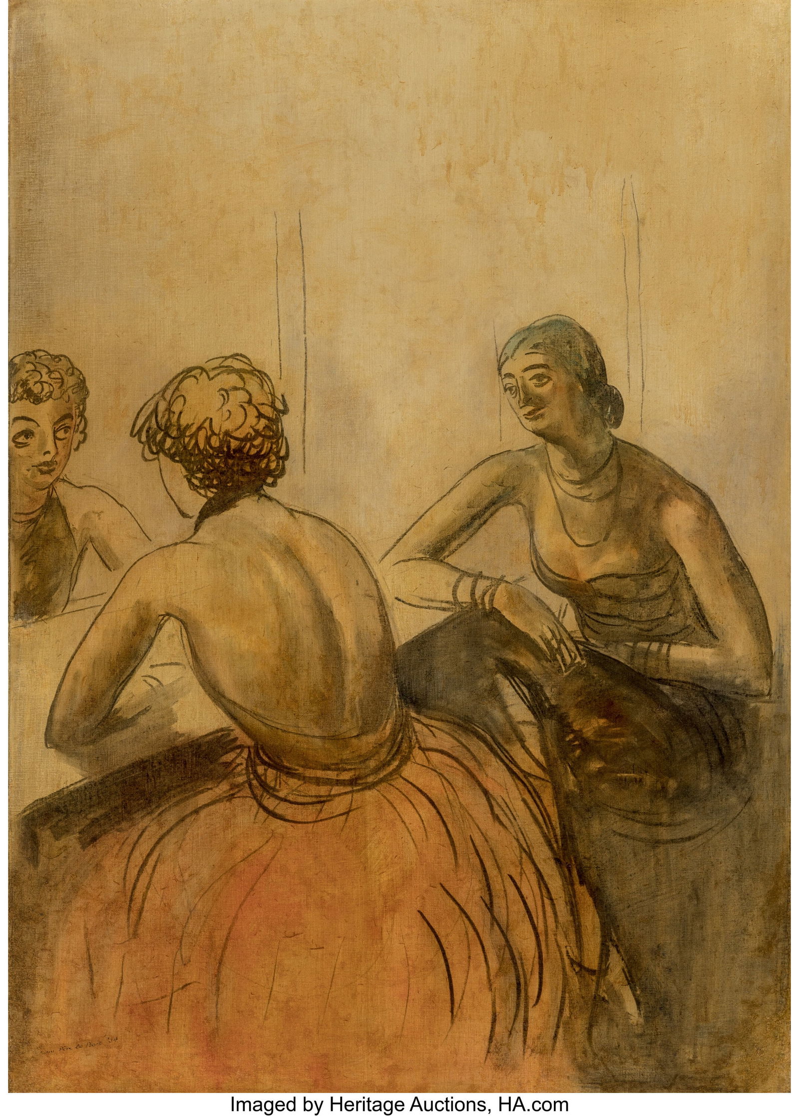 Guy Pène Du Bois (American, 1884-1958) The Ladi: Guy Pène Du Bois (American, 1884-1958) The Ladies Room, The Jumble Shop Tea and Tap Room, The Bal Masque, 1934 Oil and charcoal on canvas 55-1/2 x 40 inche