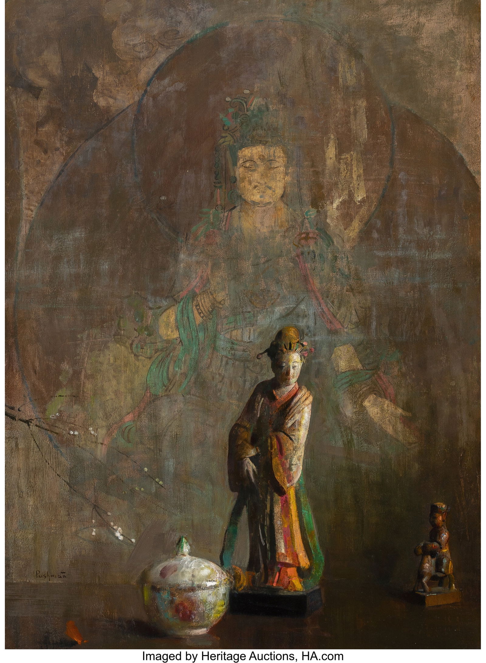 Hovsep Pushman (American, 1877-1966) Symphony of: Hovsep Pushman (American, 1877-1966) Symphony of Life Oil and gold leaf on panel 34-1/2 x 25 inches (87.6 x 63.5 cm) Signed lower left: Pushman PROVEN