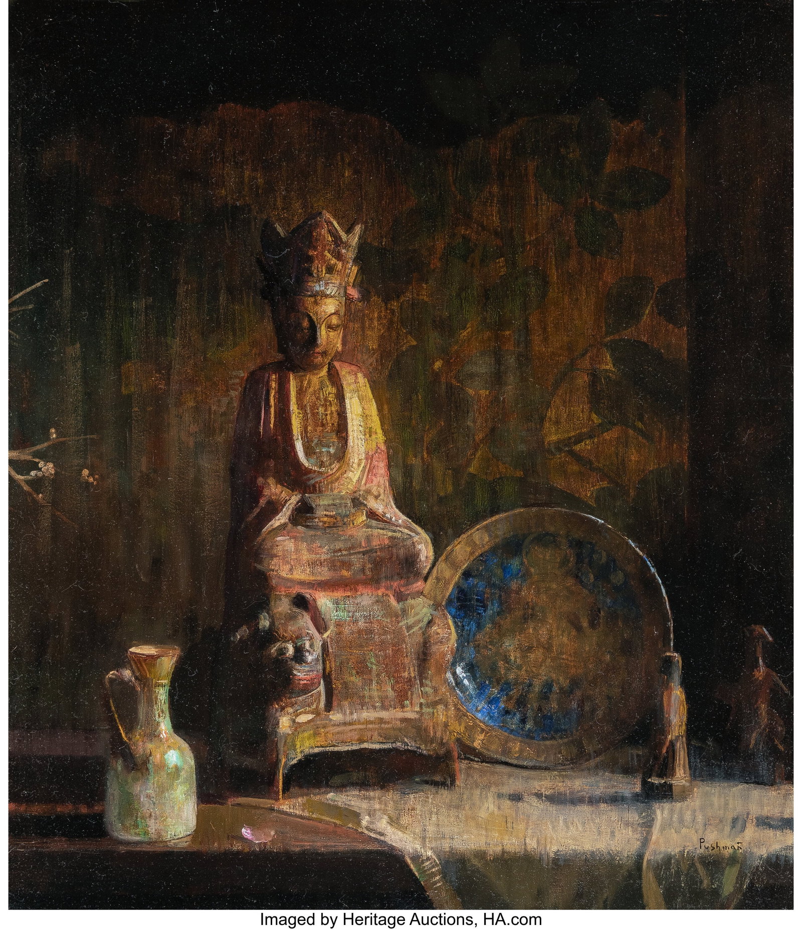 Hovsep Pushman (American, 1877-1966) My Golden Y: Hovsep Pushman (American, 1877-1966) My Golden Yesterdays Oil and gold leaf on panel 28 x 24-1/4 inches (71.1 x 61.6 cm) Signed lower right: Pushman P