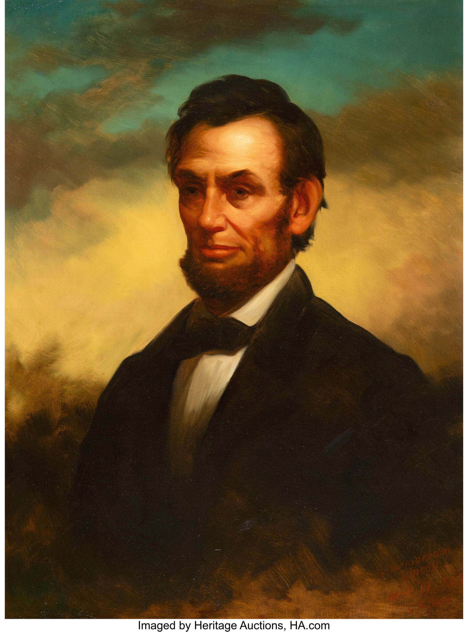 George Henry Hall (American, 1825-1913) In Memor: George Henry Hall (American, 1825-1913) In Memoriam Lincoln, 1865 Oil on canvas 33 x 24-1/2 inches (83.8 x 62.2 cm) Signed, dated and titled low