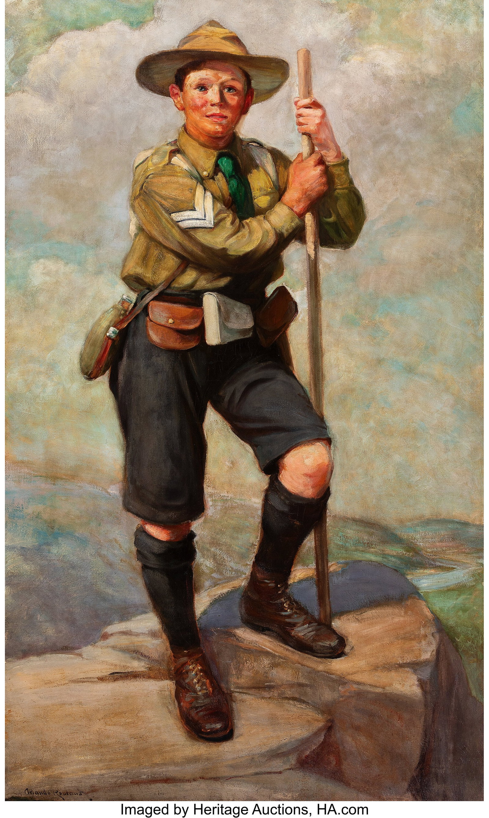 Orlando Rouland (American, 1871-1945) Portrait o: Orlando Rouland (American, 1871-1945) Portrait of British Boy Scout Oil on canvas 60 x 36 inches (152.4 x 91.4 cm) Signed lower left: Orlando Rouland Prop