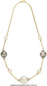 75040: South Sea Cultured Pearl, Diamond, Gold Necklace