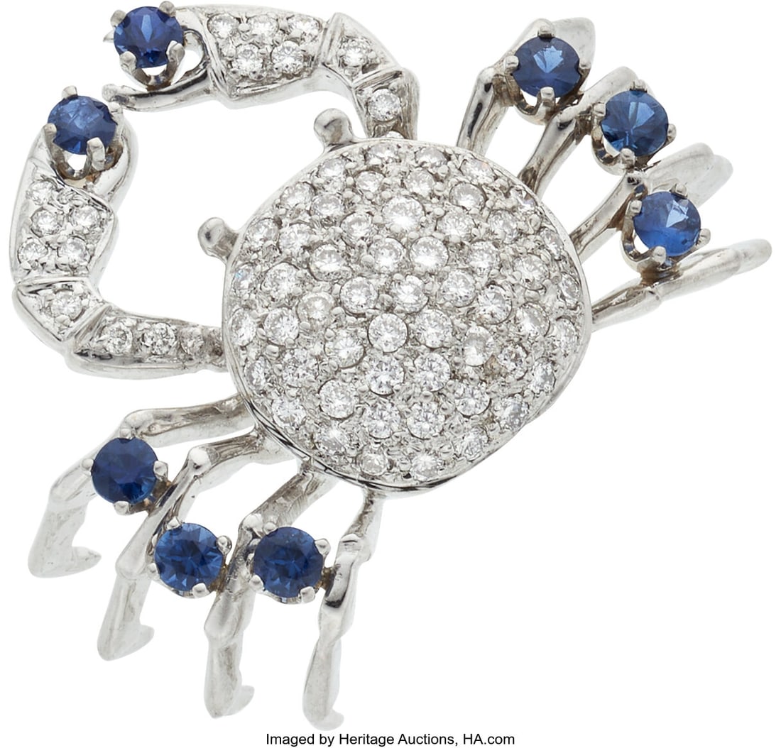 75028&colon; Sapphire&comma; Diamond&comma; White Gold Brooch  Stones&colon; Fu