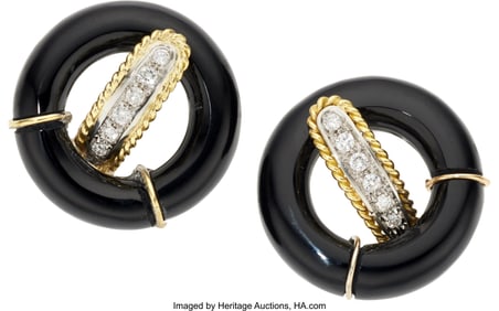 75031: Diamond, Black Onyx, Gold Earrings  Stones: Full