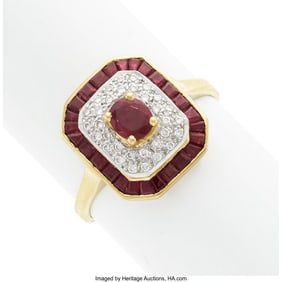 75047: Ruby, Diamond, Gold Ring  Stones: Oval-shaped ru