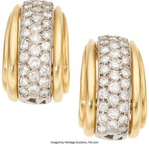 75035: Diamond, Gold Earrings  Stones: Full-cut diamond