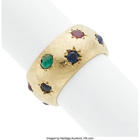 75048: Retro Ruby, Sapphire, Emerald, Gold Ring  Stones