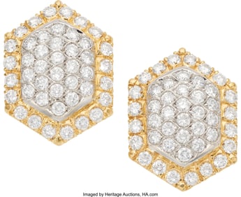 75037: Diamond, Gold Earrings  Stones: Full-cut diamond