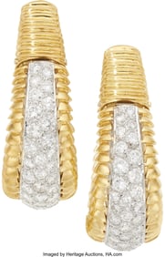 75038: Diamond, Gold Earrings  Stones: Full-cut diamond