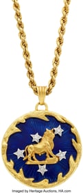 75039: Diamond, Enamel, Gold Pendant-Necklace  Stones:
