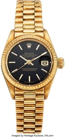 54104&colon; Rolex Datejust 69178 Black Dial 18K Yellow Gold 