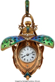 54124&colon; Swiss Fine Gold&comma; Enamel&comma; Pearl & Diamond Scarab 