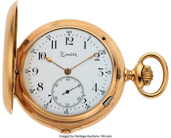 54142&colon; Zenith&comma; Rare 14k Gold Two Train Carillon Trip Mi