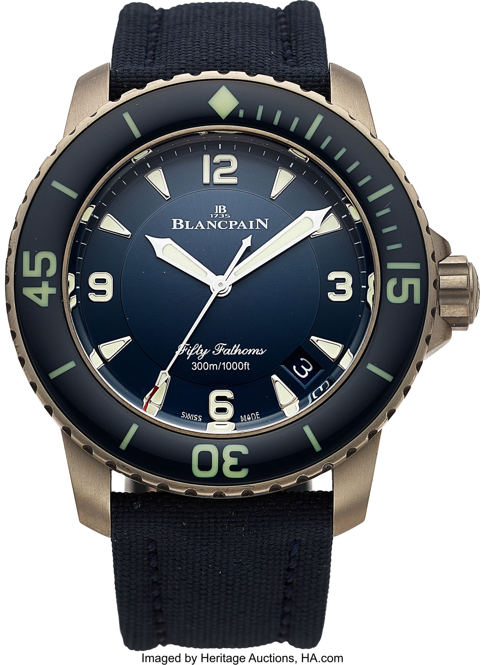 Blancpain Men's 5015 Fifty Fathoms Automatic C: Blancpain Men's 5015 Fifty Fathoms Automatic Case: 45 mm, stainless steel, 45mm stainless steel case Dial: blue dial, luminous hour indices, luminous sword hands Mo