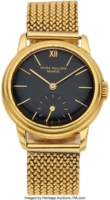 54154&colon; Patek Philippe 18K Yellow Gold Black Dial Wrist 