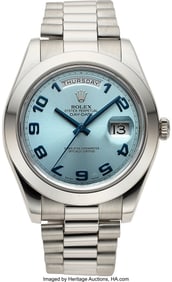 54177&colon; Rolex Mint Day-Date II Platinum Wristwatch With 