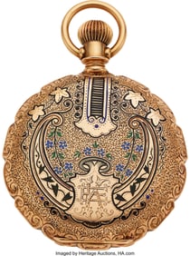 54269: Elgin, 14k Gold & Enamel Victorian Hunters Case,