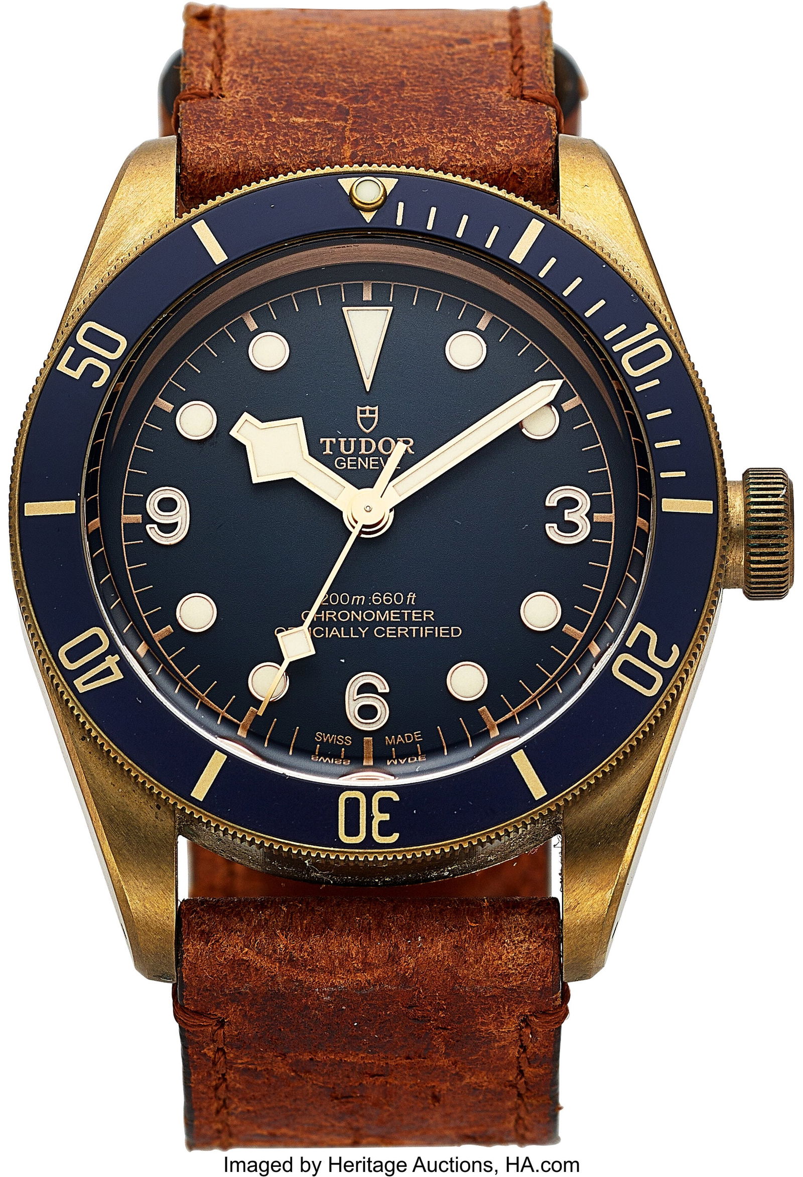 Tudor Black Bay Bronze Bucherer Blue, Full Set: Tudor Black Bay Bronze Bucherer Blue, Full Set Case: 43 mm, bronze, signed Bucherer 1888 on the screw back, blue time elapse bezel Dial: navy blue, luminous i