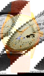 Gübelin, 18k Gold Vintage Triple Calendar Moon: Gübelin, 18k Gold Vintage Triple Calendar Moon Phase Automatic, circa 1950 Case: 35 mm, 18k gold, three body, solid snap back, curved lugs Dial: si