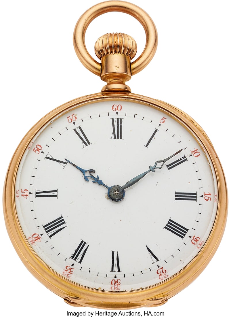 Patek Philippe Montre, A.H. Rodanet Gold & Diamo: Patek Philippe Montre, A.H. Rodanet Gold & Diamond Cased Watch, Case: 34 mm, 18k rose gold, double hinged back, rose-cut diamond initials on the b