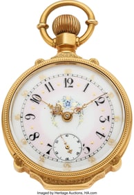 54318: Waltham Massive 18k Gold Box Hinge, Fancy Dial,