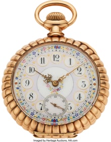 54323: Elgin, Fancy Dial, 14k Gold Scalloped Case, Conv