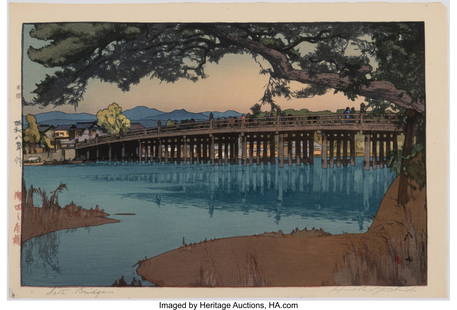 Yoshida Hiroshi (Japanese, 1876-1950) Seta Bridg: Yoshida Hiroshi (Japanese, 1876-1950) Seta Bridge, Showa 8 (1933) Woodblock print 10-3/4 x 15-7/8 inches (27.3 x 40.3 cm)