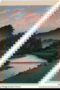 25021: Kawase Hasui (Japanese, 1883-1957) Mount Kamaga,: Kawase Hasui (Japanese, 1883-1957) Mount Kamaga, Hida (Hida Kamagadake), c. 1940s Woodblock print 15-1/2 x 10-1/4 inches (39.4 x