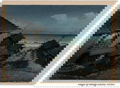 25023: Kawase Hasui (Japanese, 1883-1957) Cloudy Day at: Kawase Hasui (Japanese, 1883-1957) Cloudy Day at Mizuki in Ibaraki Prefecture (Mizuki no kumoribi, Ibaraki-ken), Showa 21 (1946) Woodblock print