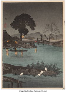 Takahashi Hiroaki (Shotei) (Japanese, 1871-1945): Takahashi Hiroaki (Shotei) (Japanese, 1871-1945) A Group of Four Prints, Late Taisho early Showa era (early 20th century) Woodblock print 15 x 6-7/8